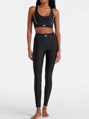 ALO Black Suit Up Airlift Seam Detail Leggings with Matching ALO Airlift Bra